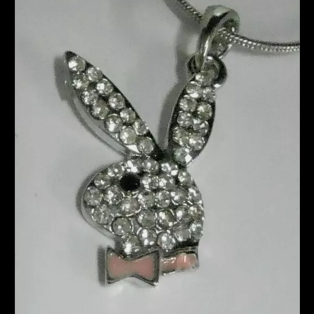 Elegant Silver and RED Crystal Bunny Pendant Necklace my PLAY BOY STYLE NEW - Picture 9 of 12
